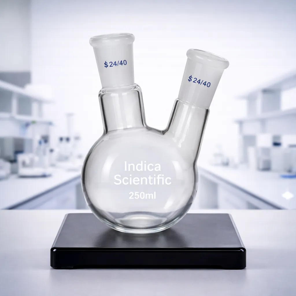 Two-neck round bottom flask for complex apparatus assembly