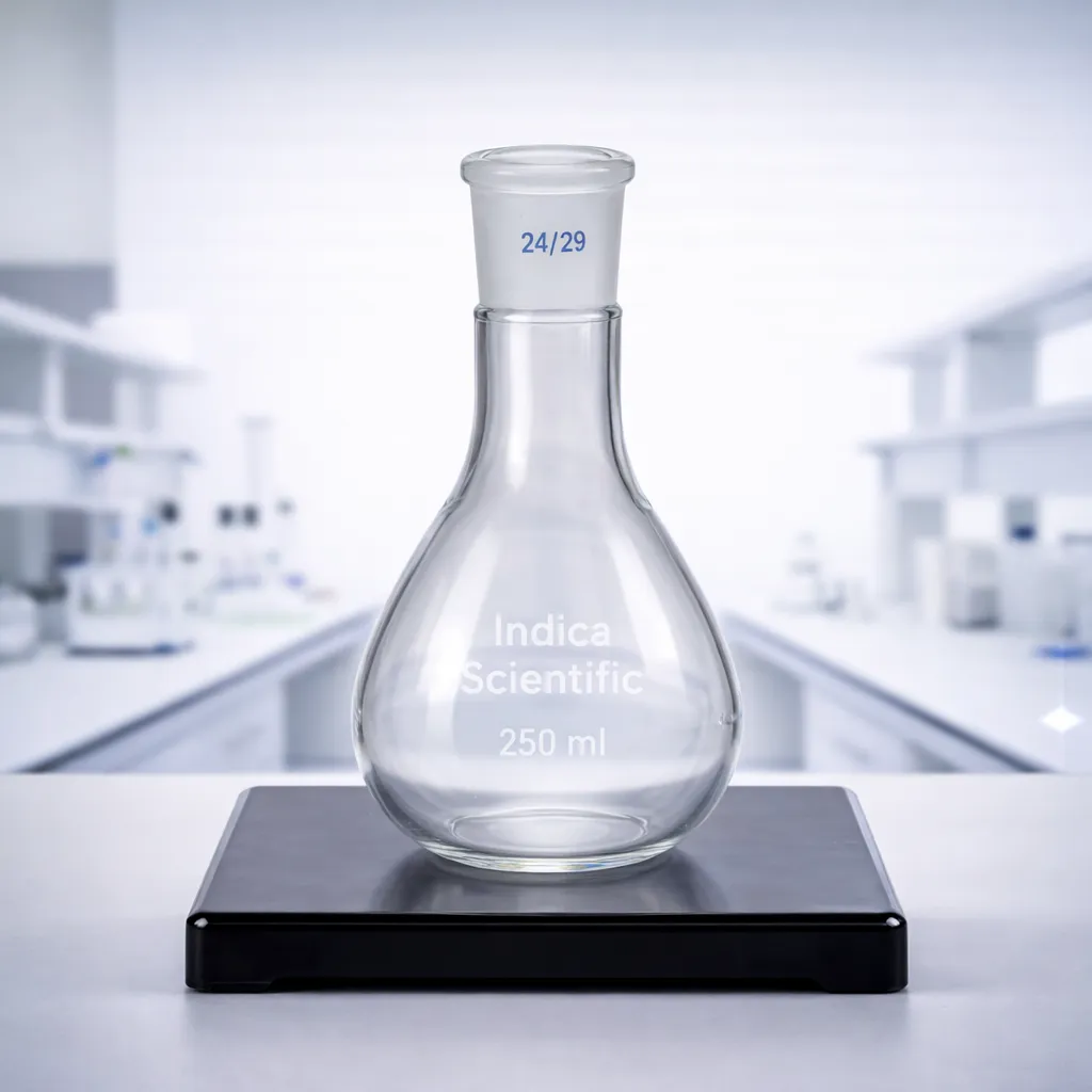 Classic round bottom flask with elegant long tapered neck