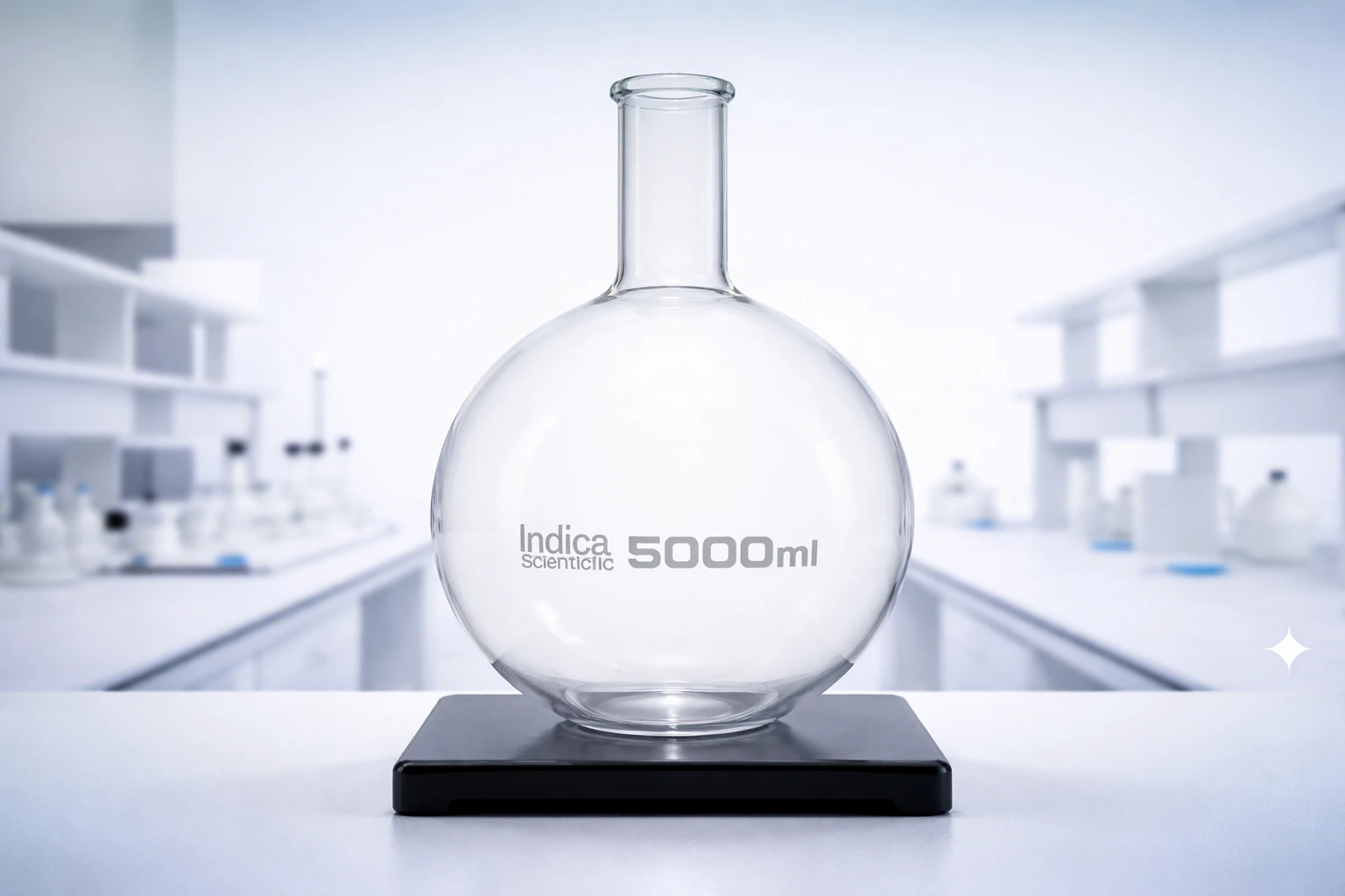 Round bottom flask with narrow neck for heating uniformity